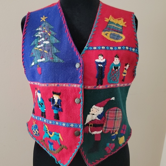 Erika Classics Vintage Ugly Christmas Embroidered Vest Size M - Picture 1 of 8